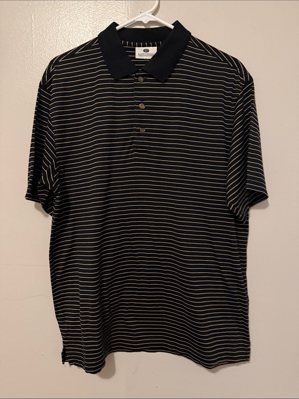 Men's Black Striped Polo Shirt with Contrast Collar